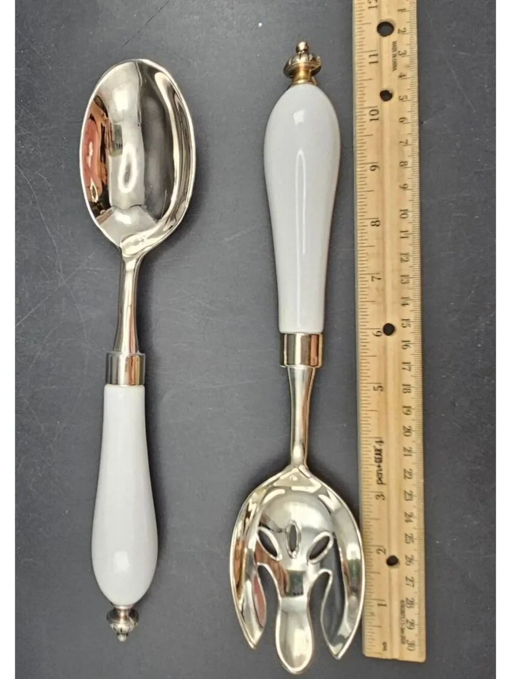 Studio Silversmith Cordon Bleu Silver Plated Salad Serving Set Porcelain Handle